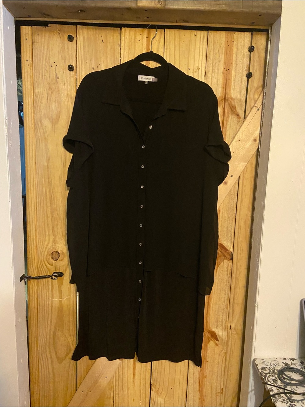 Calvin Klein Black Long-Sleeve Button-Front Shirt Dress